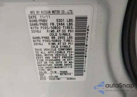 2012 Infiniti Fx35 from USA, damaged, VIN JN8AS1MU8CM121118